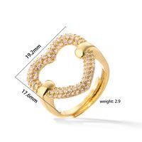 Sweet Simple Style Heart Shape Copper Plating Hollow Out Inlay Zircon 18k Gold Plated Open Rings main image 4