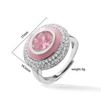 Elegant Round Color Block Copper Enamel Inlay Zircon 18k Gold Plated Open Rings main image 3