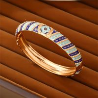 Copper K Gold Plated Casual Elegant Vintage Style Enamel Plating Four Leaf Clover Round Bangle main image 2