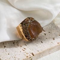 Retro Artistic Geometric Copper Gold Plated Natural Stone Pearl Zircon Open Rings In Bulk sku image 2