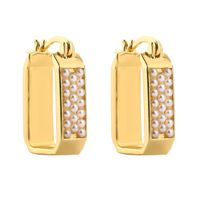1 Pair Casual Elegant C Shape Round Plating Inlay Artificial Pearl Copper Artificial Pearls 18k Gold Plated Earrings sku image 3