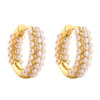 1 Pair Casual Elegant C Shape Round Plating Inlay Artificial Pearl Copper Artificial Pearls 18k Gold Plated Earrings main image 4