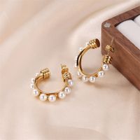 1 Pair Lady Classic Style Geometric Plating Inlay Stainless Steel Pearl Gold Plated Ear Studs main image 1