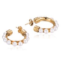 1 Pair Lady Classic Style Geometric Plating Inlay Stainless Steel Pearl Gold Plated Ear Studs main image 6