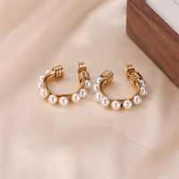 1 Pair Lady Classic Style Geometric Plating Inlay Stainless Steel Pearl Gold Plated Ear Studs main image 3