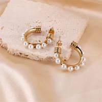 1 Pair Lady Classic Style Geometric Plating Inlay Stainless Steel Pearl Gold Plated Ear Studs main image 2