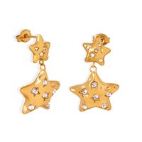 1 Pair Luxurious Pentagram Plating Inlay Titanium Steel Rhinestones 18k Gold Plated Earrings main image 3