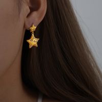 1 Pair Luxurious Pentagram Plating Inlay Titanium Steel Rhinestones 18k Gold Plated Earrings main image 7