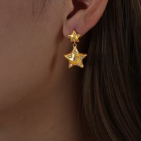 1 Pair Luxurious Pentagram Plating Inlay Titanium Steel Rhinestones 18k Gold Plated Earrings main image 5
