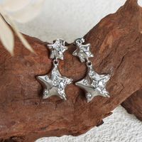 1 Pair Luxurious Pentagram Plating Inlay Titanium Steel Rhinestones 18k Gold Plated Earrings main image 4