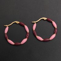 1 Pair IG Style Casual Round Enamel 304 Stainless Steel Gold Plated Earrings main image 5
