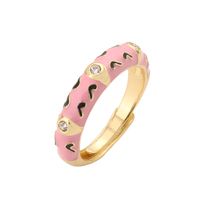 Elegant Colorful Heart Shape Copper Enamel Plating Inlay Zircon 18k Gold Plated Open Rings main image 2