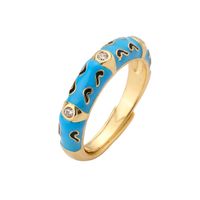 Elegant Colorful Heart Shape Copper Enamel Plating Inlay Zircon 18k Gold Plated Open Rings main image 6