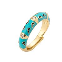 Elegant Colorful Heart Shape Copper Enamel Plating Inlay Zircon 18k Gold Plated Open Rings sku image 4