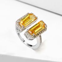 Glam Luxurious Geometric Copper Inlay Zircon Open Rings main image 4