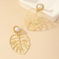 Ig Style Simple Style Leaves Alloy Plating Hollow Out Inlay Rhinestones Pearl Women's Drop Earrings 1 Pair main image 5