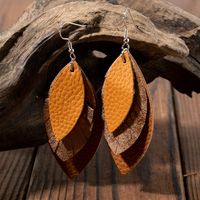 1 Pair Ethnic Style Leaves Pu Leather Drop Earrings main image 2