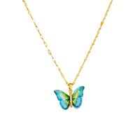 Wholesale Sweet Butterfly Titanium Steel Inlay Artificial Gemstones Pendant Necklace main image 3