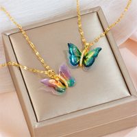Wholesale Sweet Butterfly Titanium Steel Inlay Artificial Gemstones Pendant Necklace main image 1