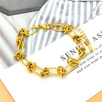 Titan Stahl 18 Karat Vergoldet Retro Einfacher Stil Vierblättriges Kleeblatt Runden Armbänder Halskette sku image 1