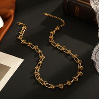 Titan Stahl 18 Karat Vergoldet Retro Einfacher Stil Vierblättriges Kleeblatt Runden Armbänder Halskette sku image 2