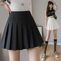 Casual Solid Color Skirts Polyester Pleated Skirt Above Knee Bottoms main image 1