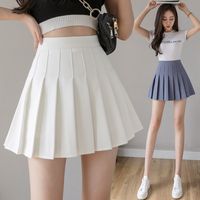 Casual Solid Color Skirts Polyester Pleated Skirt Above Knee Bottoms main image 4