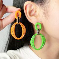 Wholesale Jewelry Simple Style Geometric Solid Color Arylic Rhinestones Hollow Out Inlay Drop Earrings main image 5