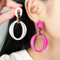 Wholesale Jewelry Simple Style Geometric Solid Color Arylic Rhinestones Hollow Out Inlay Drop Earrings main image 1