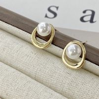 1 Paire Style Ig Style Coréen Ovale Perle D'imitation Alliage Plaqué Or Boucles D'oreilles main image 5