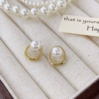 1 Pair Ig Style Korean Style Oval Imitation Pearl Alloy Gold Plated Ear Studs main image 3