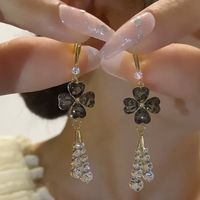1 Pair Korean Style Four Leaf Clover Heart Shape Inlay Alloy Artificial Gemstones Drop Earrings main image 1