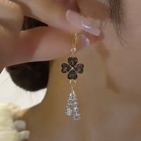 1 Pair Korean Style Four Leaf Clover Heart Shape Inlay Alloy Artificial Gemstones Drop Earrings main image 5