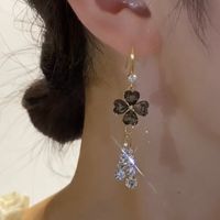 1 Pair Korean Style Four Leaf Clover Heart Shape Inlay Alloy Artificial Gemstones Drop Earrings main image 4