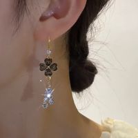 1 Pair Korean Style Four Leaf Clover Heart Shape Inlay Alloy Artificial Gemstones Drop Earrings main image 2