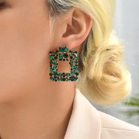 1 Pair Fashion Square Water Droplets Rhinestone Women's Chandelier Earrings main image 4