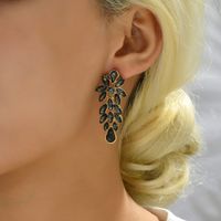 1 Pair Retro Flower Glass Plating Artificial Rhinestones Women's Earrings main image 6