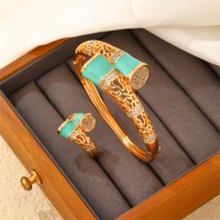 Casual Elegant Glam Geometric Round Copper Enamel Plating Inlay Zircon Gold Plated Rings Bracelets main image 1