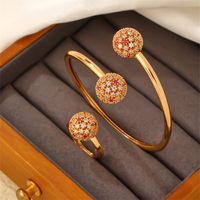 Copper K Gold Plated Casual Elegant Glam Plating Inlay Geometric Round Zircon Rings Bracelets main image 4