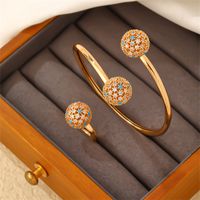 Copper K Gold Plated Casual Elegant Glam Plating Inlay Geometric Round Zircon Rings Bracelets main image 5