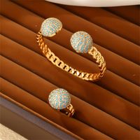 Copper K Gold Plated Casual Elegant Glam Plating Inlay Geometric Round Zircon Rings Bracelets main image 1