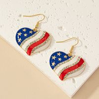 Wholesale Jewelry Ig Style Retro Commute Pentagram Heart Shape American Flag Alloy Artificial Gemstones Plating Inlay Drop Earrings sku image 1