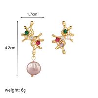 1 Pair Ig Style Retro Geometric Asymmetrical Plating Inlay Copper Crystal Pearl Zircon 18k Gold Plated Drop Earrings sku image 1