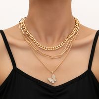 Hip-hop Rock Punk Butterfly Alloy Plating Inlay Zircon Gold Plated Women's Three Layer Necklace main image 1