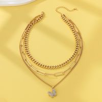 Hip-hop Rock Punk Butterfly Alloy Plating Inlay Zircon Gold Plated Women's Three Layer Necklace main image 6