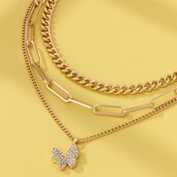 Hip-hop Rock Punk Butterfly Alloy Plating Inlay Zircon Gold Plated Women's Three Layer Necklace main image 5