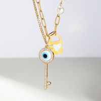 201 Stainless Steel Plastic 18K Gold Plated Modern Style Shiny Plating Inlay Key Lock Zircon Pendant Necklace main image 1