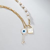 201 Stainless Steel Plastic 18K Gold Plated Modern Style Shiny Plating Inlay Key Lock Zircon Pendant Necklace main image 4