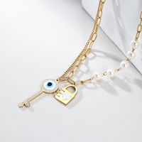201 Stainless Steel Plastic 18K Gold Plated Modern Style Shiny Plating Inlay Key Lock Zircon Pendant Necklace main image 5