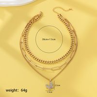 Hip-hop Rock Punk Butterfly Alloy Plating Inlay Zircon Gold Plated Women's Three Layer Necklace sku image 1